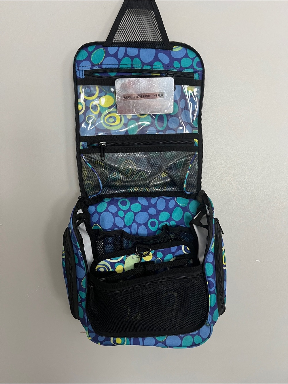 L.L. Bean Hanging Travel Organizer Toiletry Bag - Blue Green Pattern NWT